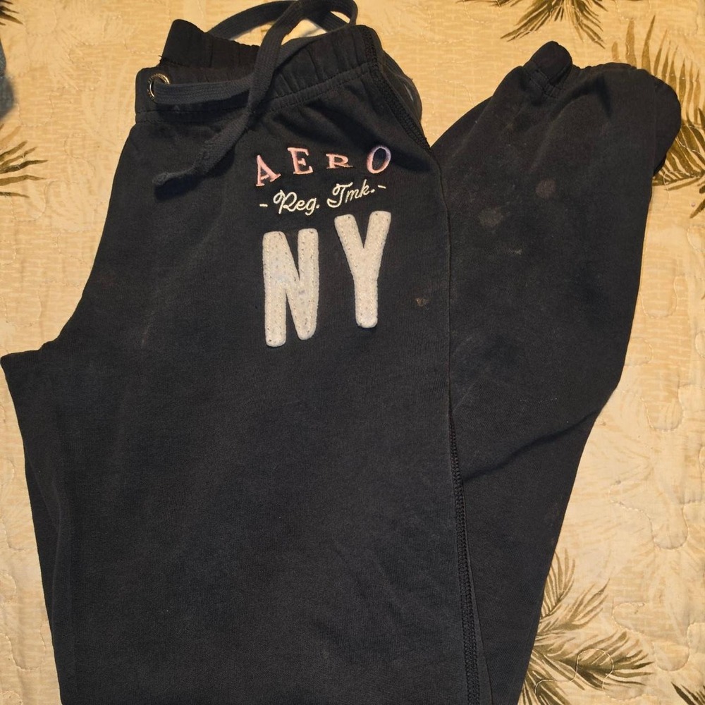 Aeropostale Womens Black NY Logo Graphic Sweatpants Joggers XS